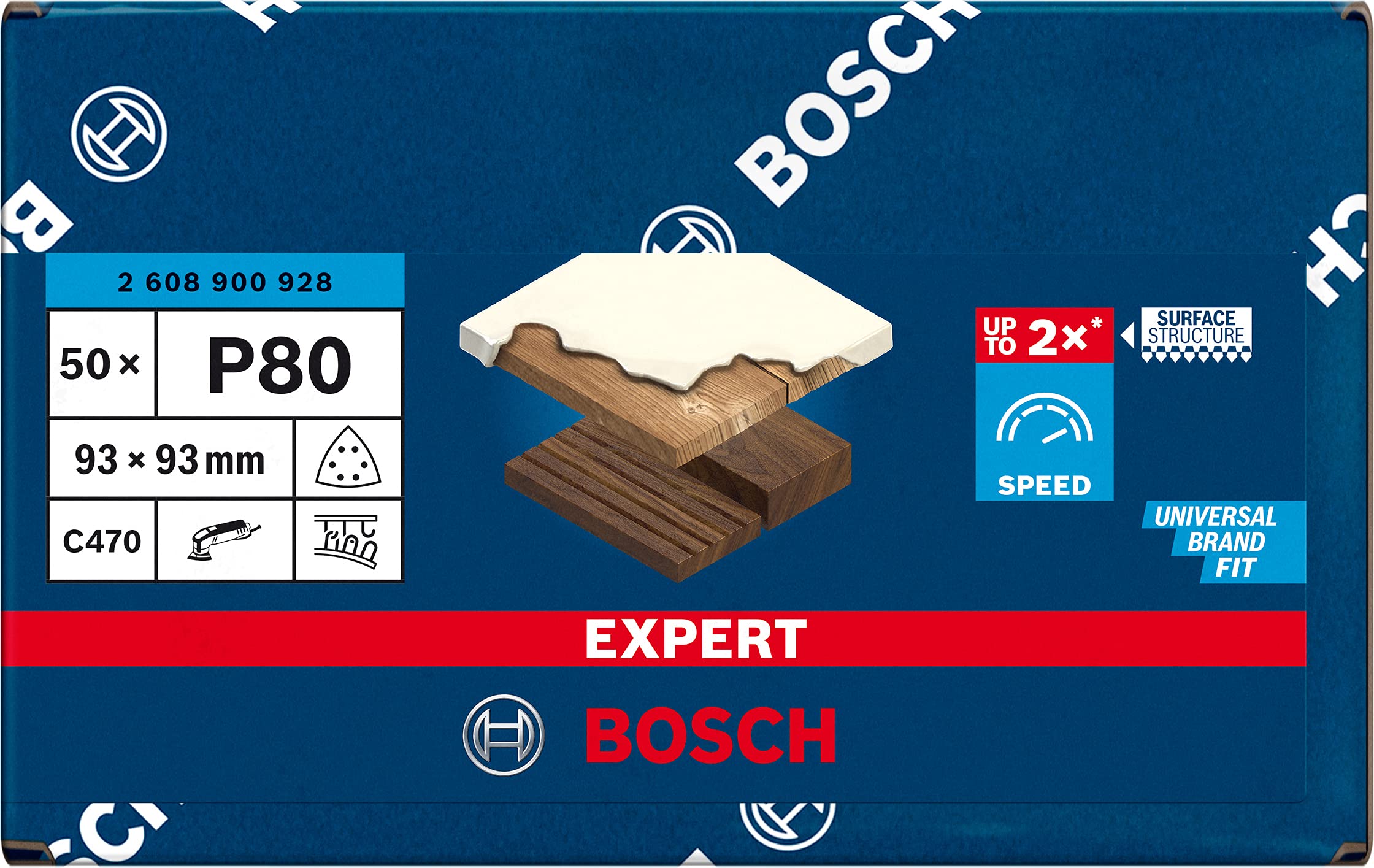 Bosch 50x EXPERT C470 Schleifblatt (für Farbe auf Holz, Hartholz, Ø 93x93 mm, Körnung 80, Professional Zubehör Deltaschleifer) 2