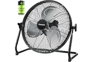 Fanspex 14" Battery Operated Fan for Outdoor Camping, 15600mAh Rechargeable Portable Cordless Floor Fan for Home Patio, High Velocity Up to 5.6 m/s Air-flow (Black)