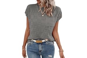 SHEWIN Women's Cap Sleeve Sweater Vest Casual Crewneck Knit Short Sleeve Tops Lightweight T Shirts with Pocket