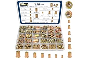 Vifmy Metric & SAE Rivet Nut Assortment Kit(420 Pcs),m3 m4 m5 m6 m8 m10 m12#6-32#8-32#10-24 1/4"-20 5/16"-18 3/8"-16 UNC Flat
