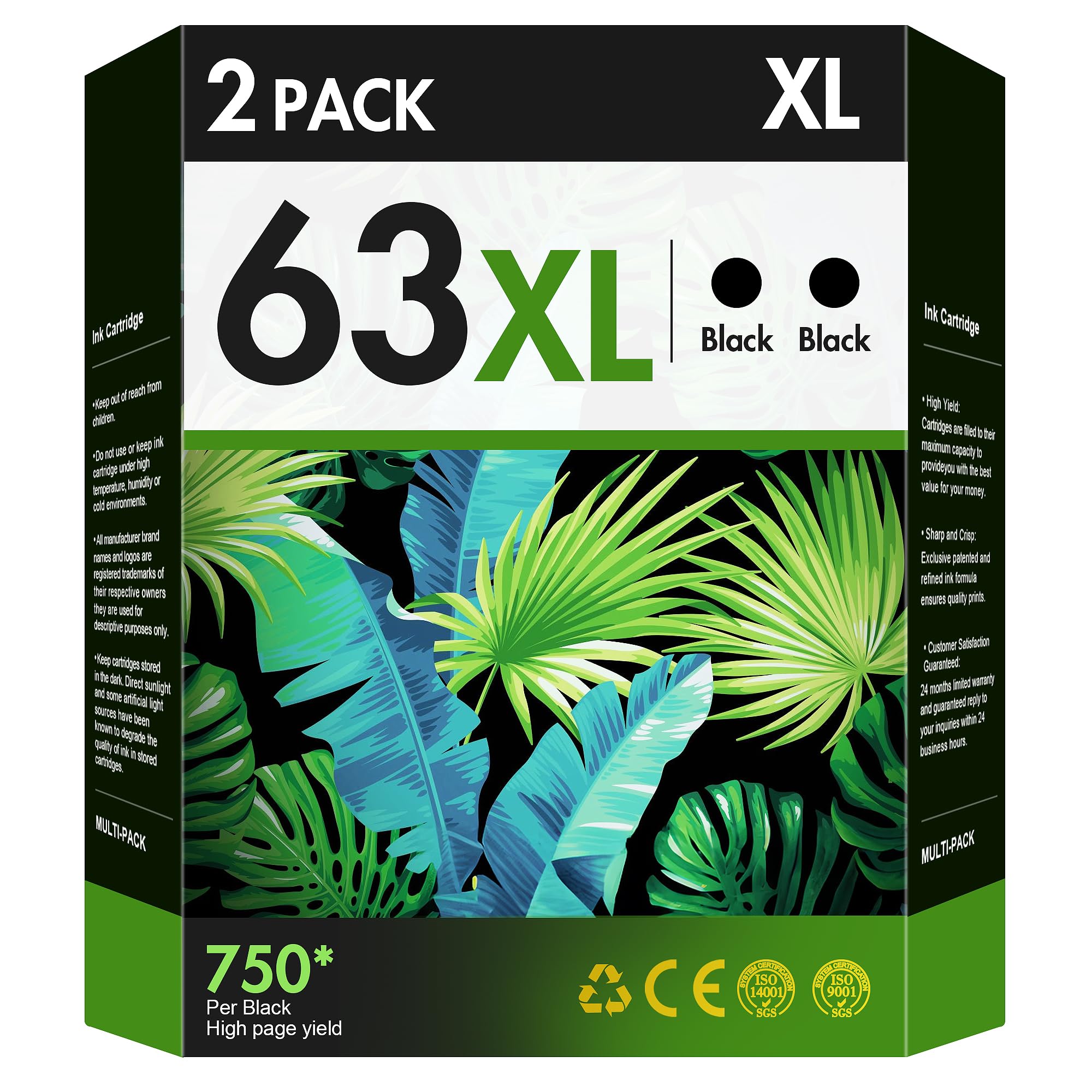 Photo 1 of 63XL Black Ink Cartridge Replacement for HP Ink 63 for HP 63XL Works with HP OfficeJet 3830 4650 5255 5258 4655 4652 3833 Envy 4520 4512 DeskJet 1112 3630 Printer (2 Black)