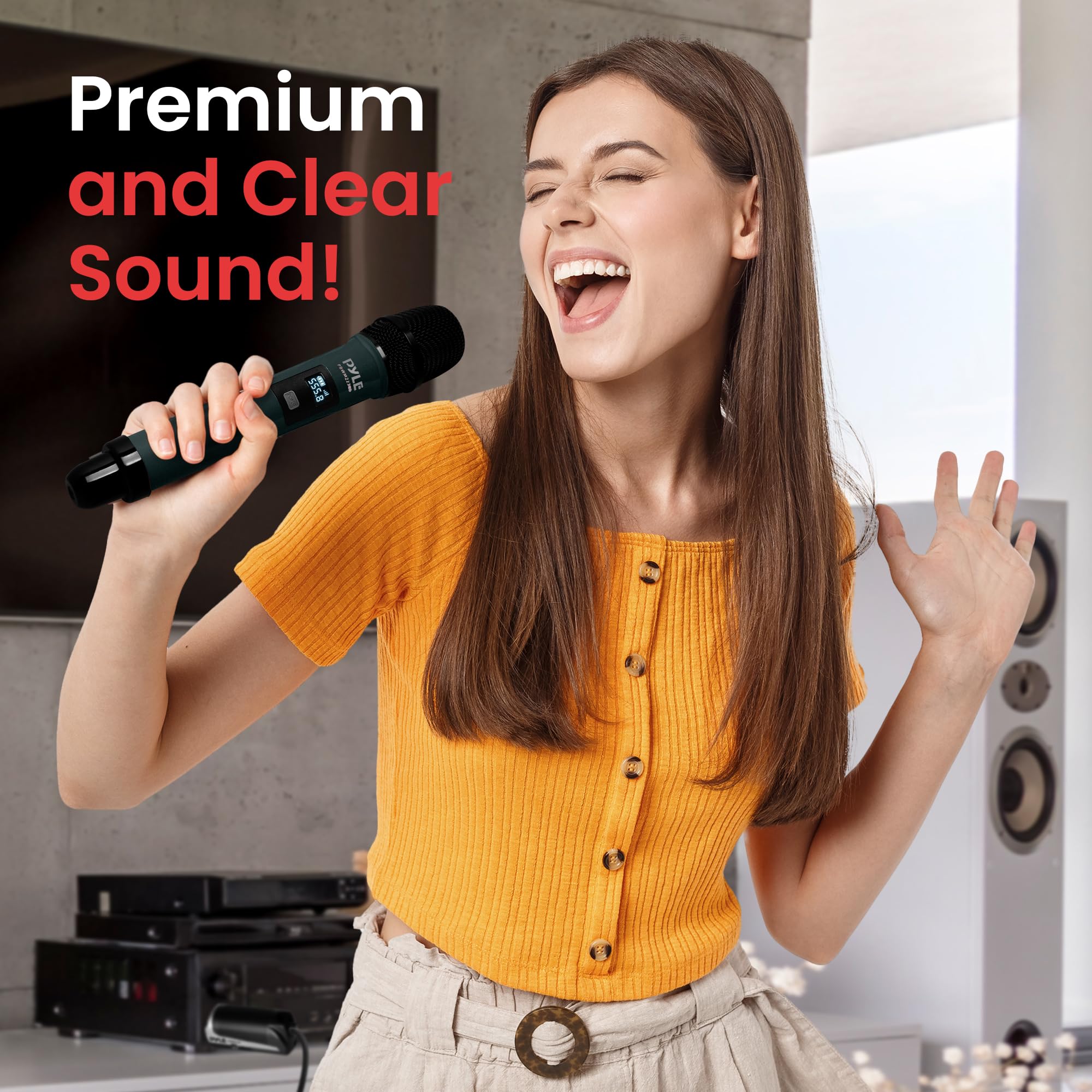 Pyle 4 Channel Wireless Microphone System, Portable UHF Band Receiver System, Independent Channel Controls, RF Signal LCD Indicator, Digital Audio Microphone Set with 4 Handheld Microphones (Green)