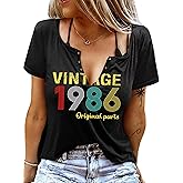 Sxkayxr 40th Birthday Gift Shirts for Women Vintage 1986 Shirts Retro Birthday Party Top Casual Short Sleeve Tee Tops