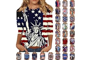 GOHRSHA Memorial Day Shirts for Women 3/4 Sleeve Tops for Women Dressy Ladies Patriotic Shirts American Apparel T Shirts