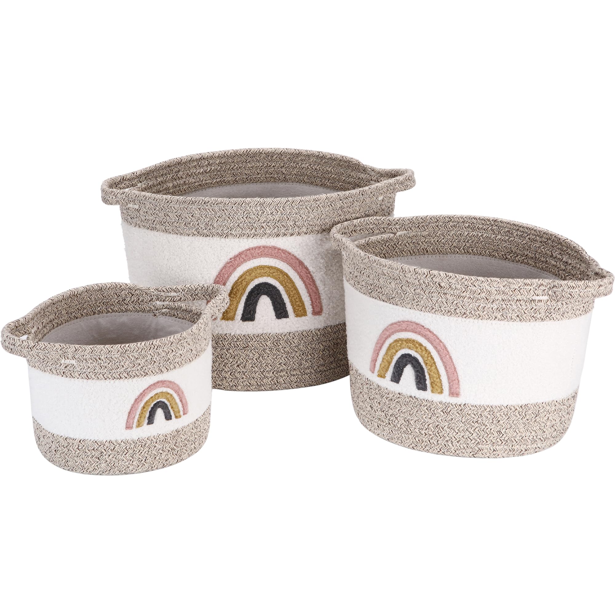 Photo 1 of Sea Team 3-Pack Cute Round Cotton Rope Storage Basket Set, Mixed-Size Storage Box with Handles for Towels, Clothes, Nursery
