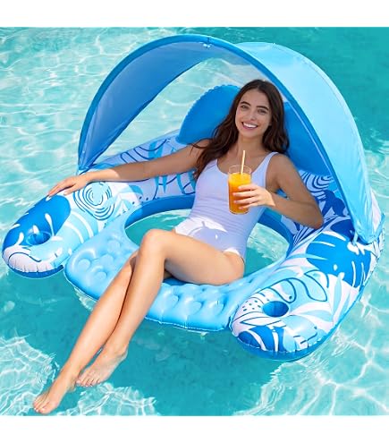 Lot de 2 hamacs flottants pour piscine, bain aquatique, chaise longue gonflable confortable, pour adultes, vacances et repos