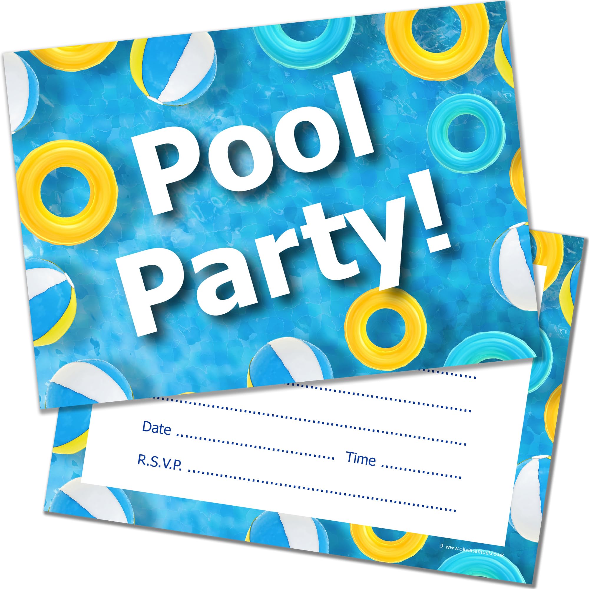 Olivia Samuel 20 x Swimming Pool Birthday Party Invitations from Kids Pool Party Invites - A6 Postcard Size with envelopes