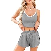 Remidoo Women's Striped Pajamas Sleeveless Cami Top Pj Set Split Short Lounge Sets
