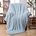Faux Fur Throw Blanket, Super Soft Lightweight Shaggy Fuzzy Blanket Warm Cozy Plush Fluffy Decorative Blanket for Couch,Bed, Chair(60"x80", Light Blue)