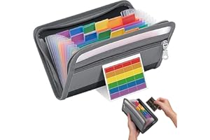 QIAOXUFE A6 Size Small Receipt Coupon Organizer，13 Pocket Accordion File Folder, Expandable Portable Zipper Wallet，Document O
