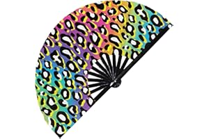 FAN-DOM Leopard Print Pattern UV Glow Foldable Hand Fan Leopard Fur Print Patterns Handheld Fan Animal Leopard Print Fan for Animal Print Lovers (Style 10)
