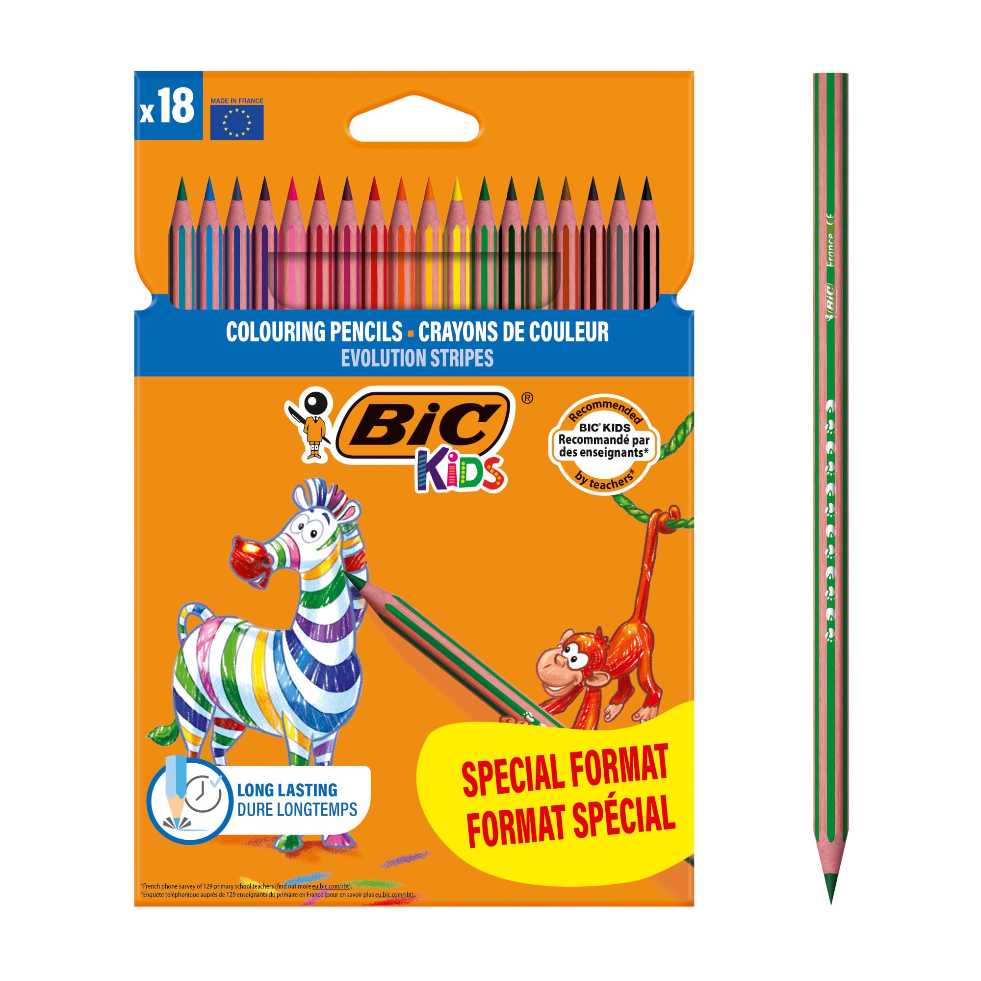 BIC Kids Evolution Stripes Colouring Pencils - Assorted Colours, Pack of 18