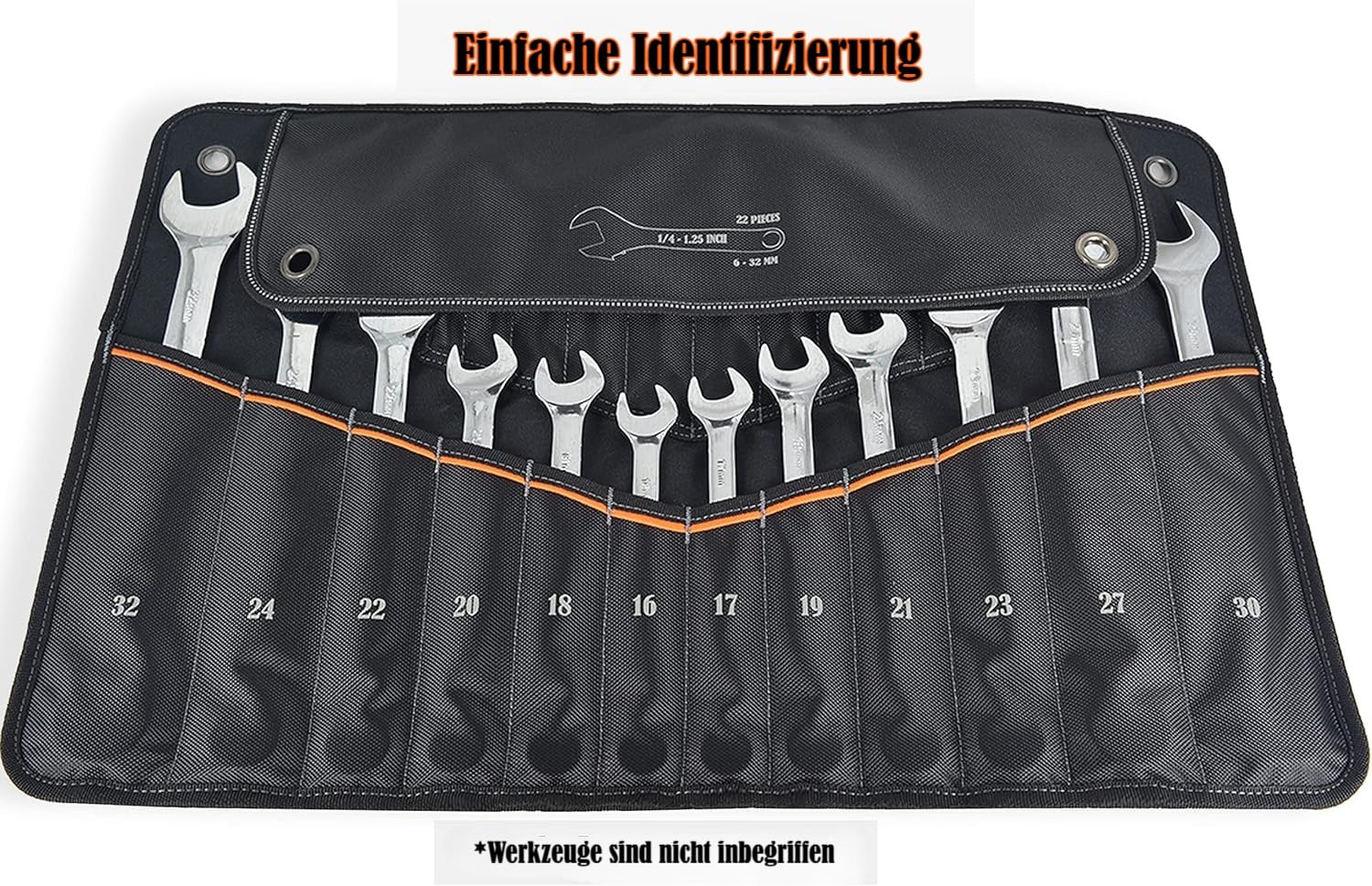 22 Taschen Schraubenschlüsselrolle, Schraubenschlüssel-Set, Werkzeugrolle, Schraubenschlüsseltasche, Schraubenschlüssel-Werkzeugrolle, Schraubenschlüsselhaltertasche, aufrollbarer Organizer 6