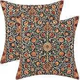Gohdiwh Boho Floral Pillow Covers 20x20 Set of 2, William Morris Flower Pattern Design Decorative Throw Pillows Bohemian Vintage Farmhouse Cushion Pillow Covers for Sofa Couch Bed Outdoor Decor
