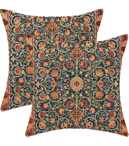 WEINIYA 20x20" Cotton Linen Throw Pillow Cover - William Morris Vintage Floral Print - View #7