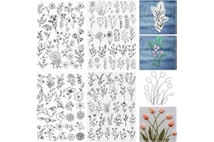 BigKing 4 Packs Water Soluble Embroidery Stabilizers, Stick and Stitch Embroidery Paper with Pre-Printed Butterfly, Flowers and Leaves Pattern Transfers for Hand Sewing Beginners (Pattern 2)