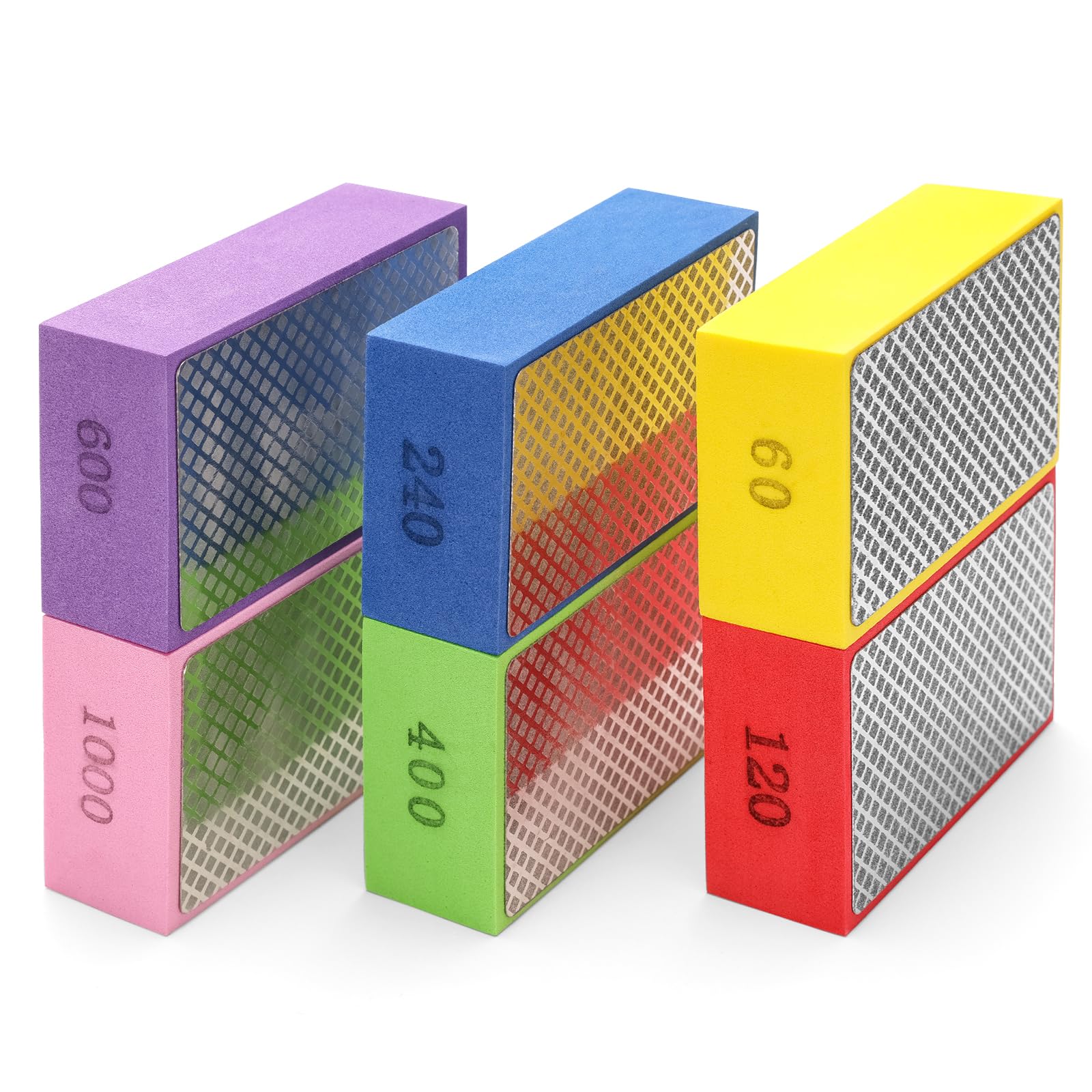 COITEK 6PCS Diamond Hand Polishing Pads, Wet & Dry Diamond Sanding Pads 60#, 120#, 240#, 400#, 600#, 1000# Grit Sanding Block for Ceramic Tile Glass Wood Marble Grinding