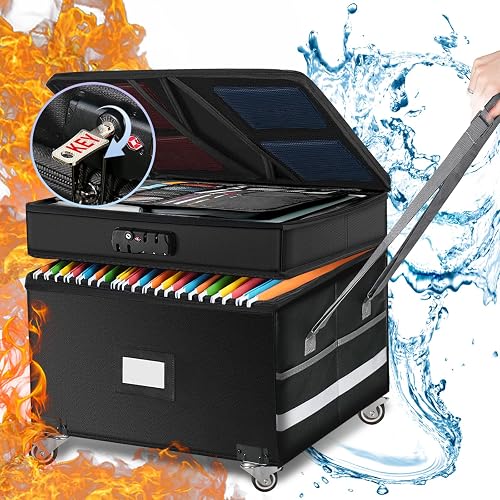 FKWin Fireproof Document Box with Wheels and Straps, 2 Layers Fireproof ...
