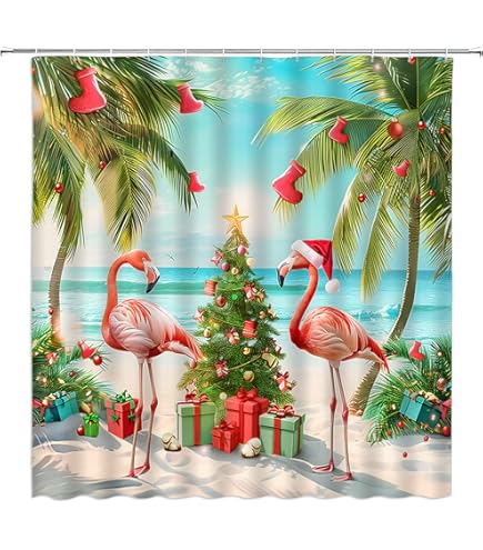 Cortina De Ducha De Flamenco, Pareja De Flamencos, Besos, Pasión, Pareja Romántica, Efecto Acuarela, Juego De Decoración De Baño De Tela Con Ganchos, Color Blanco Coral, 66 X 72 Pulgadas (66.1