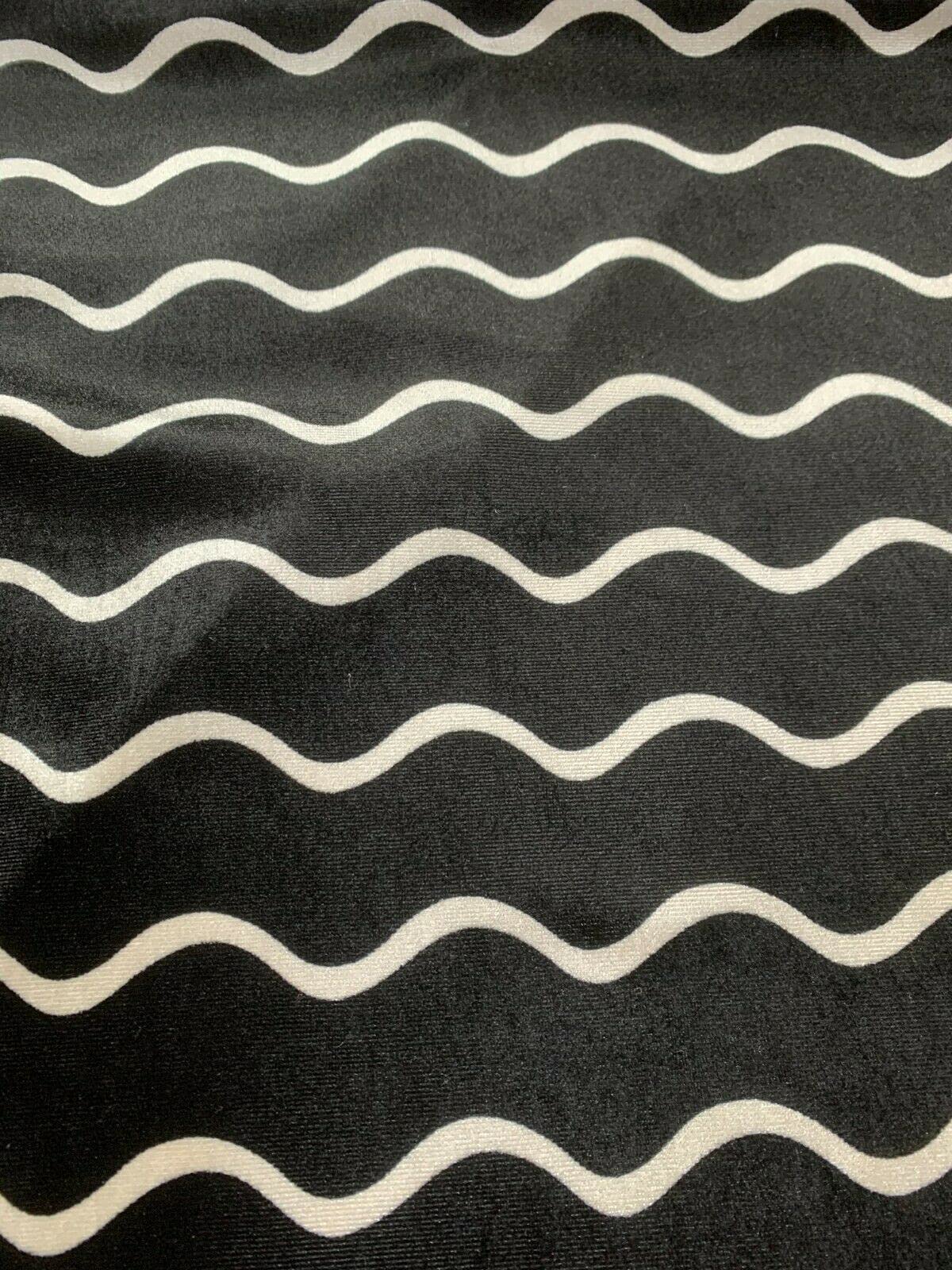 Black Base with White Curved Stripes Velvet 2 Way Stretch Fabric 60" Wide Craft (Pre Cut 1 Meter)