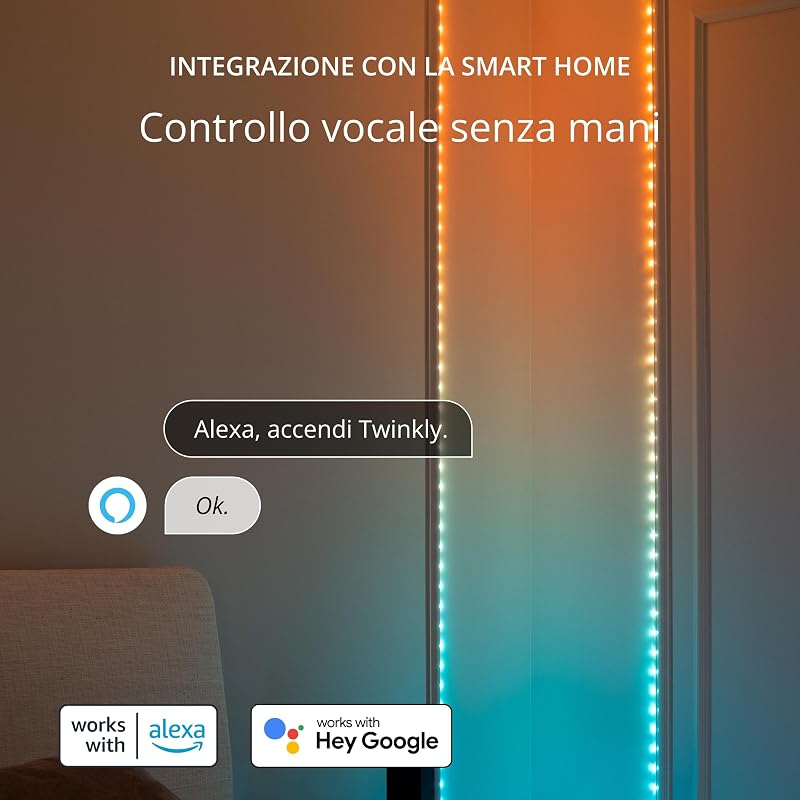 Dots 10m, Striscia LED Multicolore per Esterno e Interno, Striscia LED RGB Flessibile, Compatibile con Alexa e Google Home, IP44, 16M+ Colori, Controllato da App, Filo Nero, 200 LED