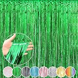 ILLUVA Metallic Tinsel Foil Fringe Curtain Green 3.2Ft x 6.56Ft Photo Booth