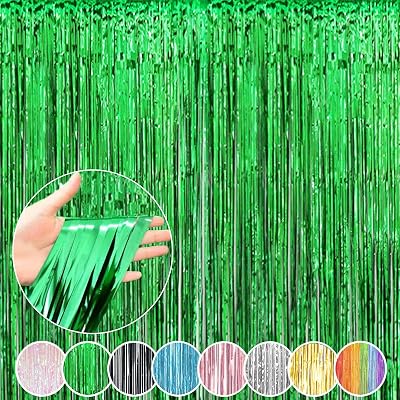 ILLUVA Metallic Tinsel Foil Fringe Curtain Green 3.2Ft x 6.56Ft Photo Booth