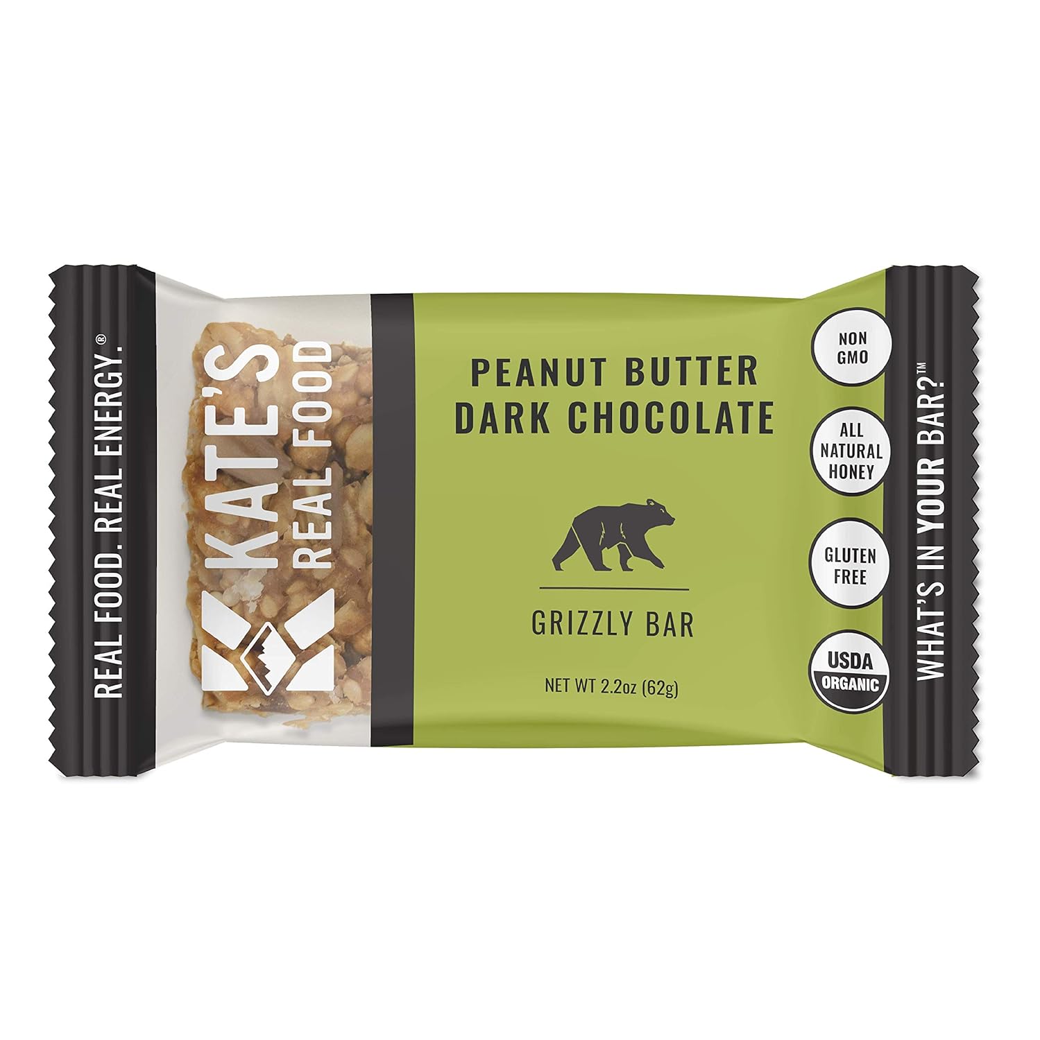 Kate’s Real Food Organic Energy Bars, Non-GMO, All-Natural Ingredients, Gluten-Free and Soy-Free Healthy Snack with Natural Flavors, Peanut Butter and Dark Chocolate (Pack of 6)