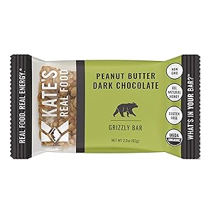 Kate’s Real Food Organic Energy Bars, Non-GMO, All-Natural Ingredients, Gluten-Free and Soy-Free Healthy Snack with Natural Flavors, Peanut Butter and Dark Chocolate (Pack of 6)