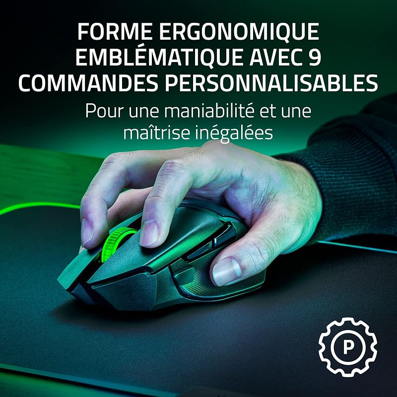 Basilisk V3 X Hyperspeed - Souris Gaming sans Fil (Forme Ergonomique Iconique avec 9 Boutons Programmables, sans Fil HyperSpeed, Capteur Optique 5G Avancé de 18K) Noir