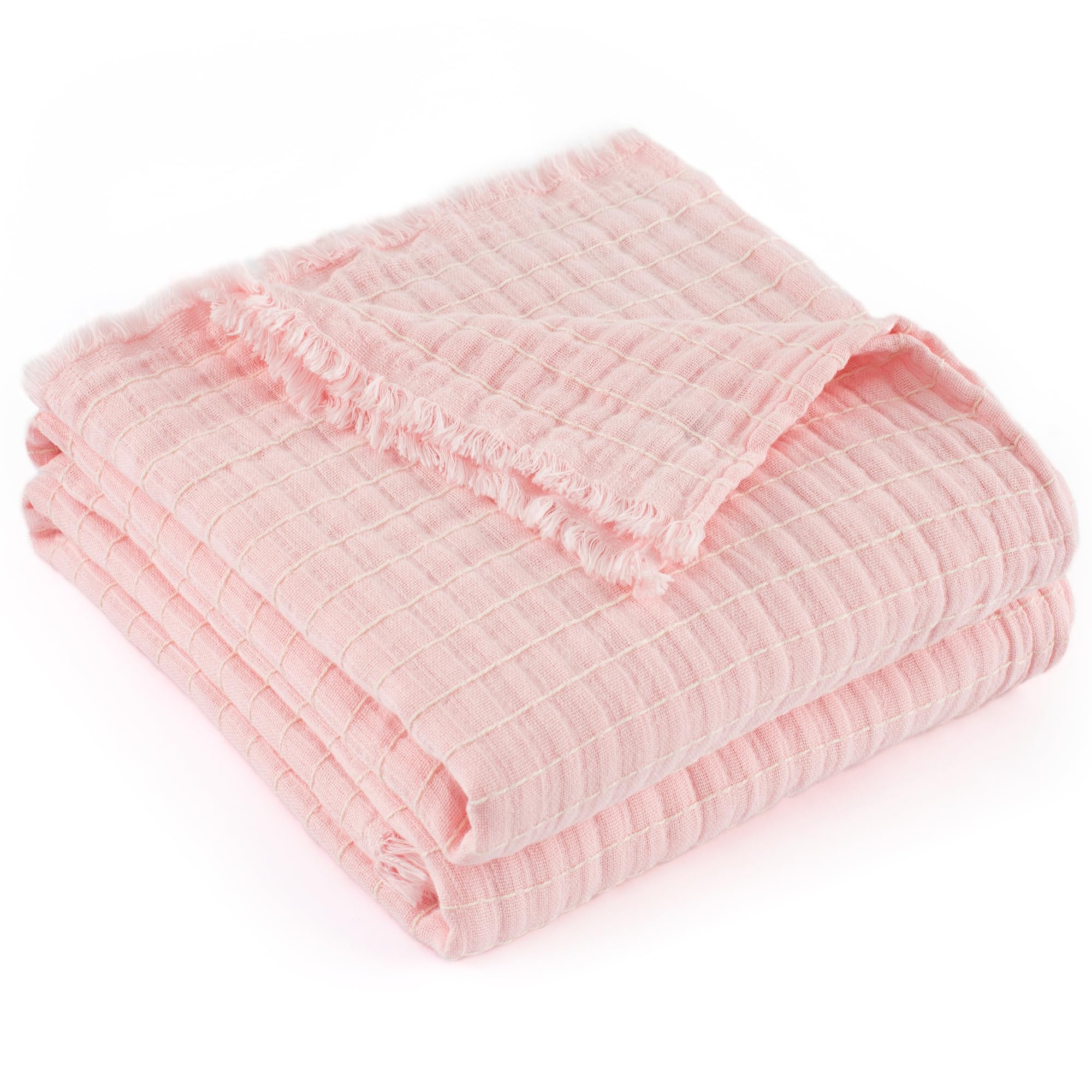Photo 1 of GINAMUSE Muslin Throw Blanket for Couch 100% Cotton Gauze Bed Blankets Lightweight Soft Cozy Breathable Summer Throws for Adults All Seasons Use,60"x90" Twin Size Pink
