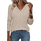 Zeagoo Womens V Neck Sweaters Shirts Long Sleeve Lightweight Ribbed Knit Pullover Sweater Blouse Tops with Buttons Oufits