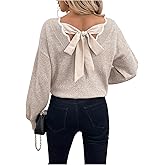 MakeMeChic Women's Bow Fall Sweater Tie Backless Scallop Trim Knitted Pullovers Tops