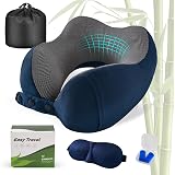 Cirorld Neck Pillow for Traveling, Travel Pillows for Airplanes,100% Pure Memory Foam Travel Neck Pillow, Adjustable Flight Pillow, Portable Plane Accessories with Eye Mask, Earplugs, Carry Bag