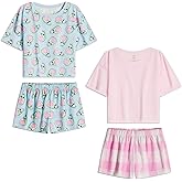 US Angels Girls Pajamas Sets- 4-Piece Cute Short Sleeve & Shorts PJ Set, Pink Girls’ Sleepwear, Kids Pajamas Sizes 5-16