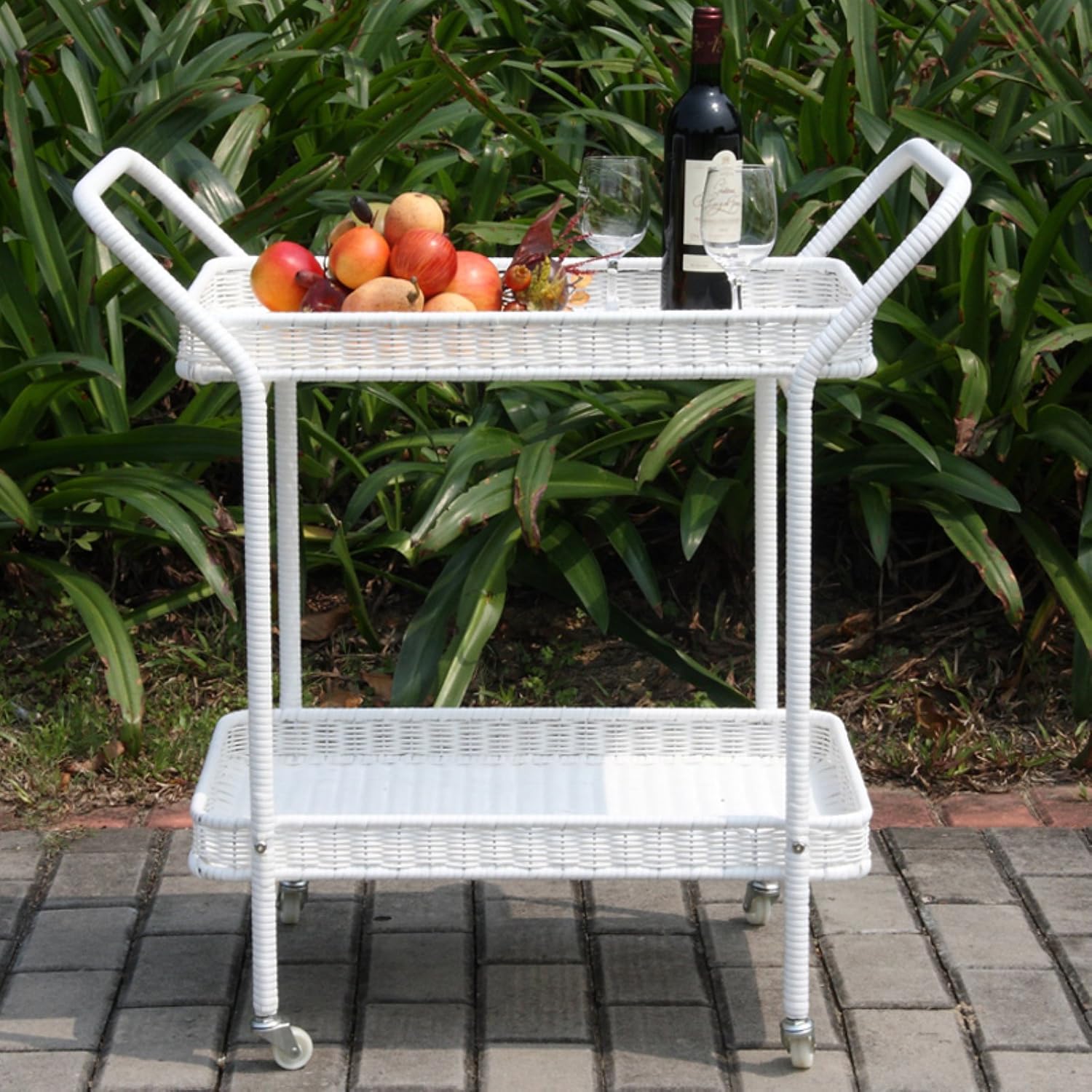 Amazon Com Jeco Wicker Patio Serving Cart In Black Outdoor And Patio Furniture Sets Garden Outdoor