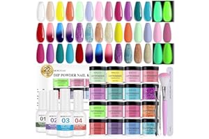 Morovan Dip Powder Nail Kit: 30 Pcs Dip Nails Powder Starter Kit with 22 Colors Dipping Powder - All Seasons Nail Dip Powder Kit for Nail Art Manicure Dip Powder Liquid Set
