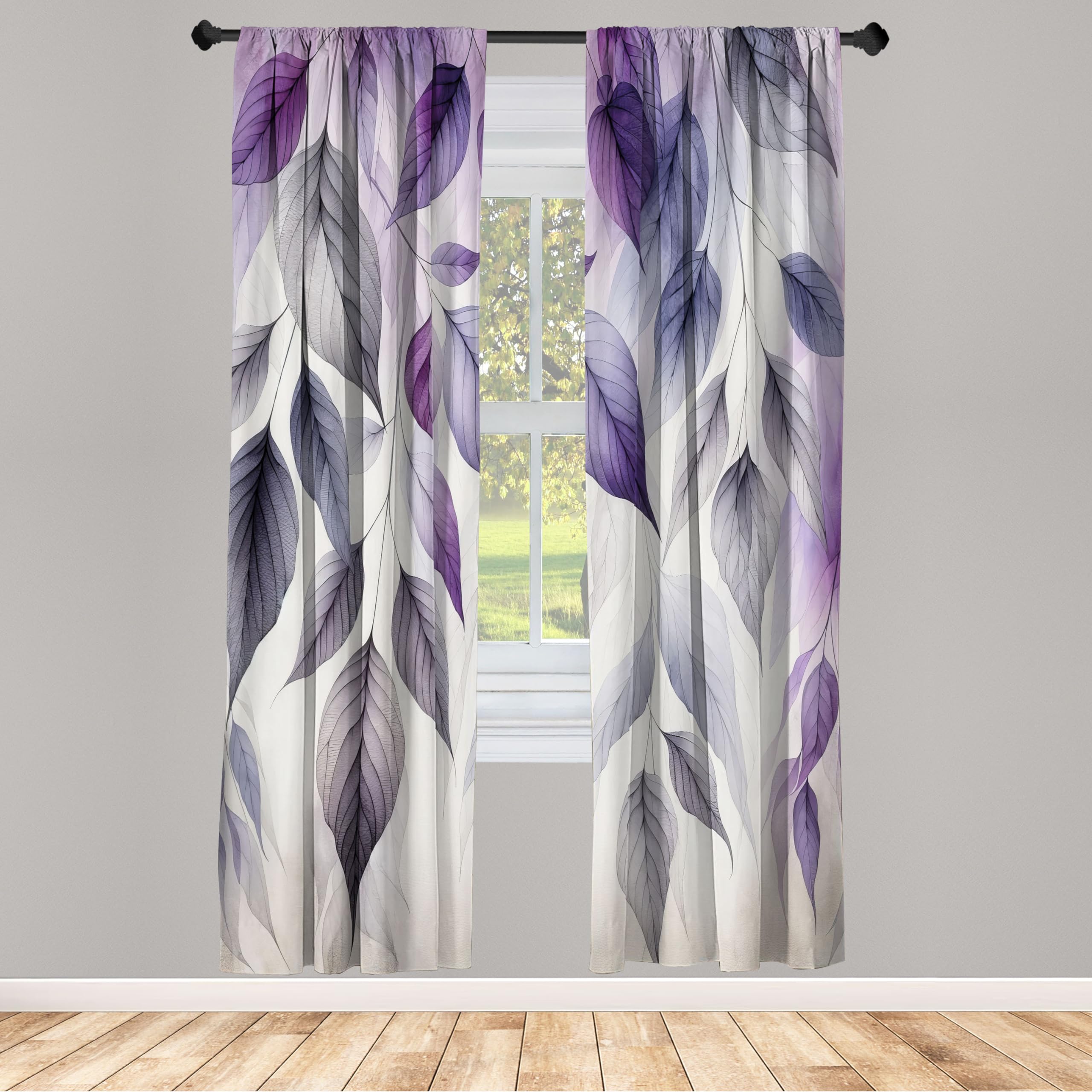 ABAKUHAUS Purple Window Curtains Pack of 2, Cascade of Leaves in a Cold Windy Morning Monochromatic Pastel Tones, Lightweight Set & Rod Pocket, 4 Panels of - 28" x 84", Coconut Quartz and Lilac