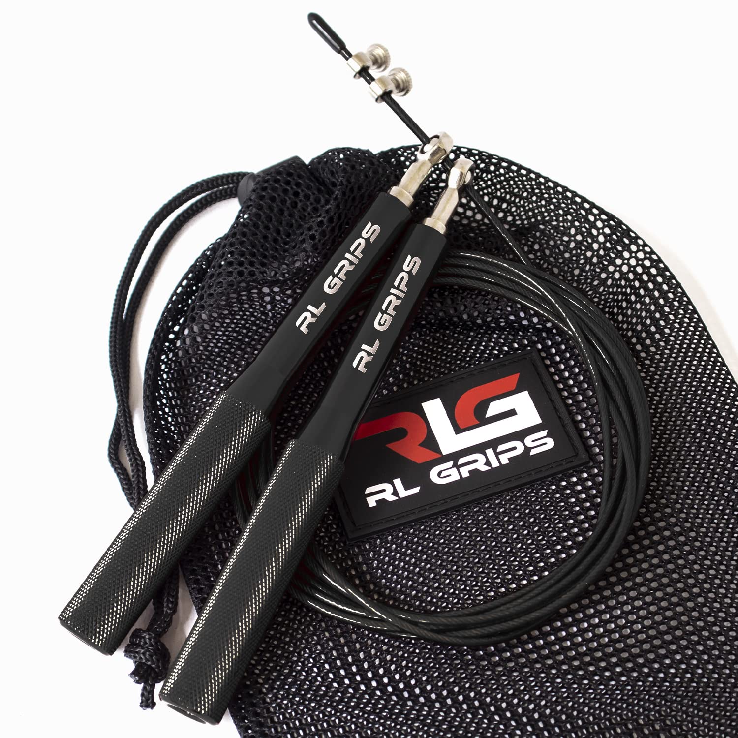 RL Grips® Aluminum Crossfit Jump Rope with Non-Slip Handle - Speed Rope with 2mm Cable - Jump Rope for Cardio Gym (Black)