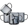LUXU 4pcs Set Simple Glass Coffee Mugs-Hand Blown&Seamless Design,14 oz Grey Coffee Cups-Heat Resistant and Explosion-Proof,Lightweight Tea Mugs with Anti Scald Handle Ideal for Home,Cafe,Coffee Bar