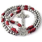 HanlinCC Large and Heavy Stainless Steel Beads Rugged Durable Paracord Rosary Necklace for Men with St.Michael Center Piece and St.Benedict Crucifix