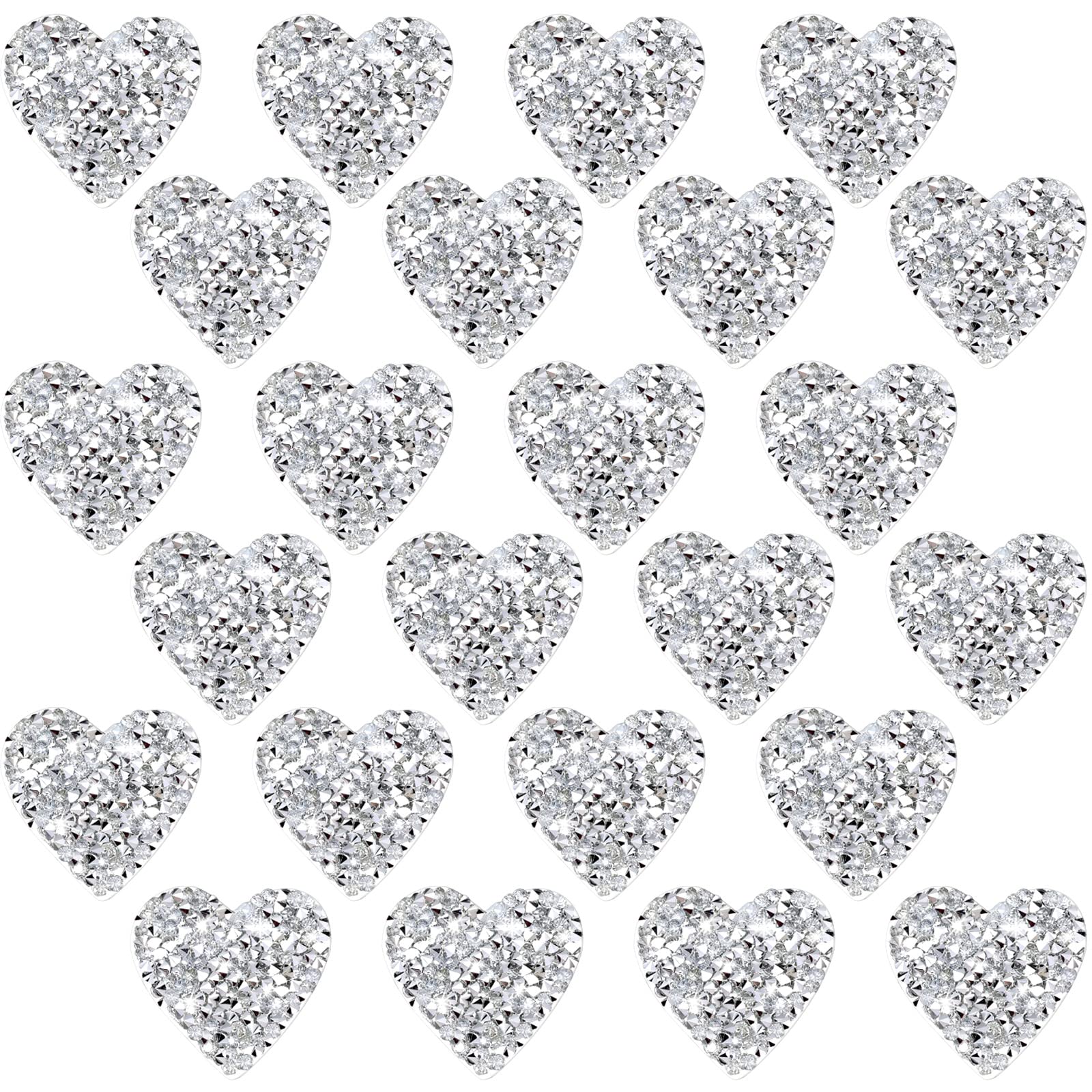Photo 1 of 24 Pieces Star Patches Rhinestone Patches Heart Shape Diamond Appliques Adhesive Applique Glitter Repair Patch for DIY Crafts Clothes Bag Pants Wedding Decoration (Heart,Silver)