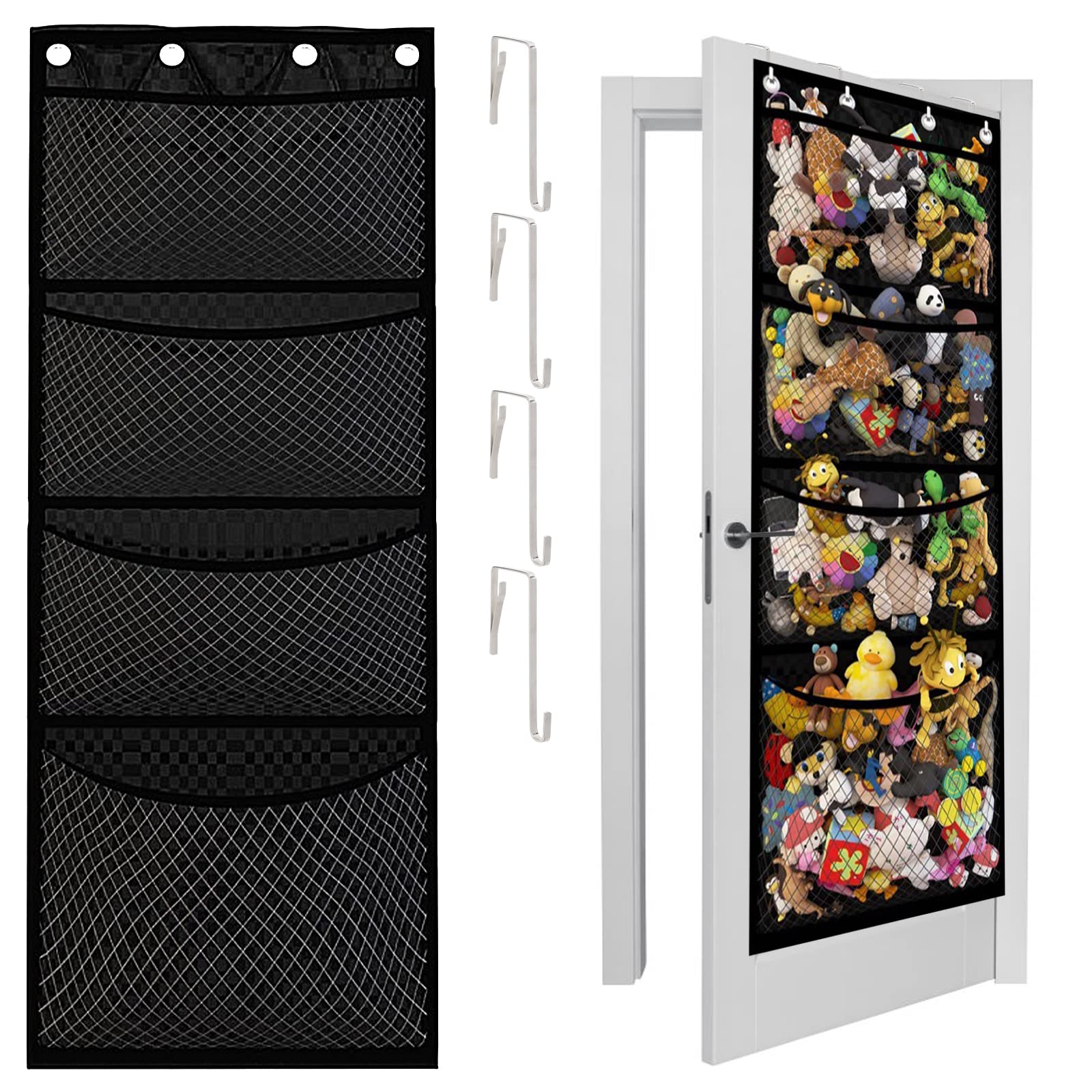 Over Door Storage, Large Hanging Storage Organiser with Mesh Pockets ＆ 4 Hooks, Space Saving Foldable Over Door Storage Organiser for Stuffies, Baby Accessories, Plush Toy, Wallets, Bags(167 * 60CM)