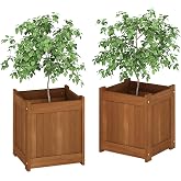 Furinno 2-FG16450 Tioman Hardwood Flower Box, Two-Pack, Natural | 15.4 x 15.4 x 17.7, Flower Box, Garden Box, in Teak Oil, Outdoor Indoor, Garden, Patio, Balcony