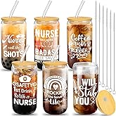 Purpeak 6 Set Nurse Appreciation Gifts Nurse Week Gift Cups Bulk 16oz Can Shaped Beer Glass with Lids Straws Brushes, Practitioner Gifts(Fresh Style)