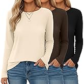 Ficerd 3 Pack Women's Long Sleeve T-Shirts Crew Neck Casual Loose Fit Tunic Fall Tops Regular Shoulder Basic Tee Outfits