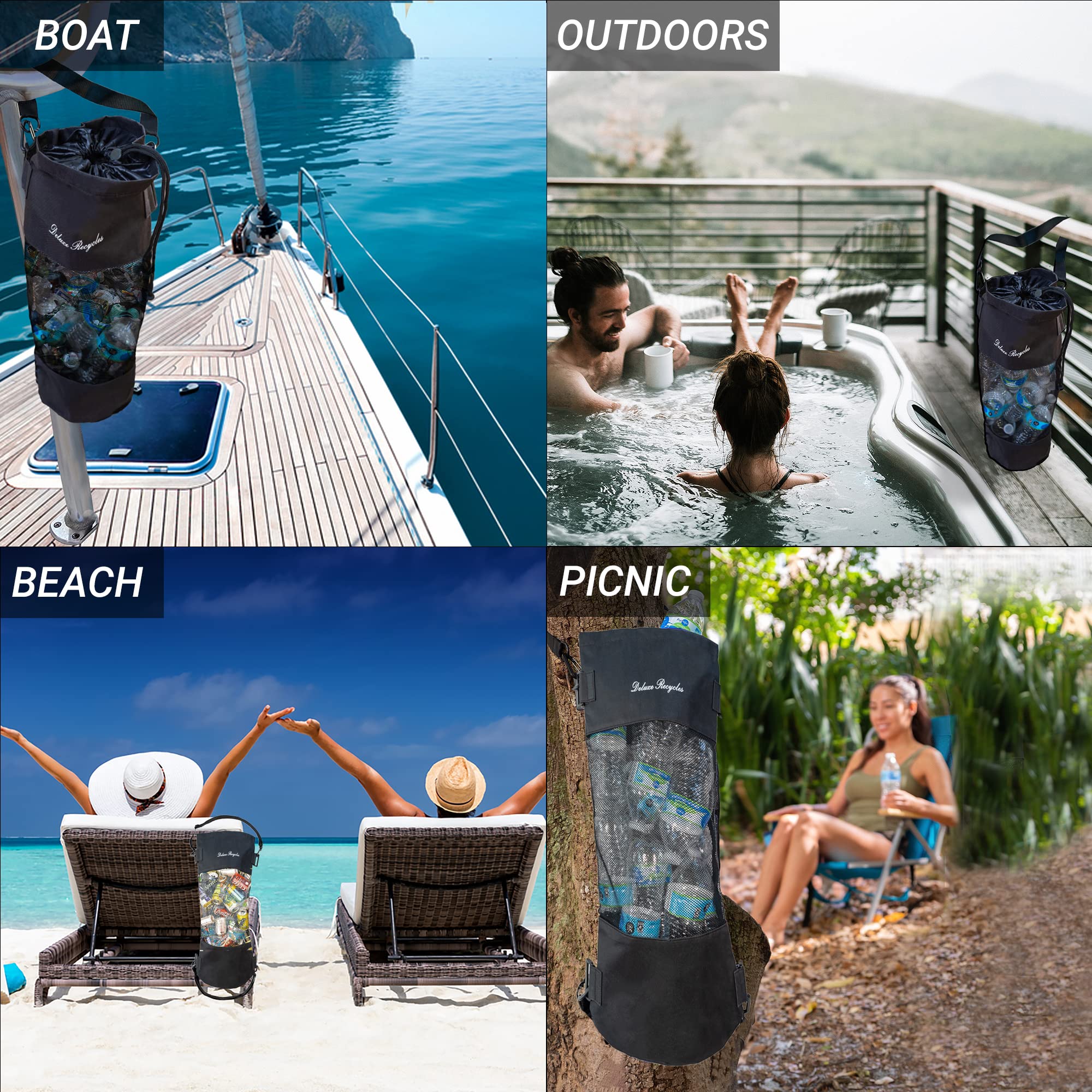 Deluxe Recycles Portable Mesh Trash Bag for Boat - Washable Leakproof Outdoor Garbage Bags for Boat, Kayak or Camper – Lightweight & Large Capacity Bin Bag (Black) - view 5