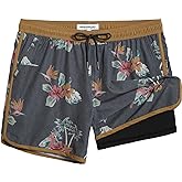 maamgic Mens Short 80s 90s Vintage 5.5" Swim Trunks Swimsuits Board Shorts Compression Liner Quick Dry 2 in 1 Beach Swimwear