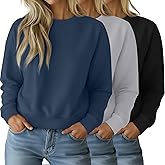 Ficerd 3 Pack Women's Cropped Sweatshirts Long Sleeve Cotton Crew Neck Pullover Tops Casual Solid Sweat Shirts