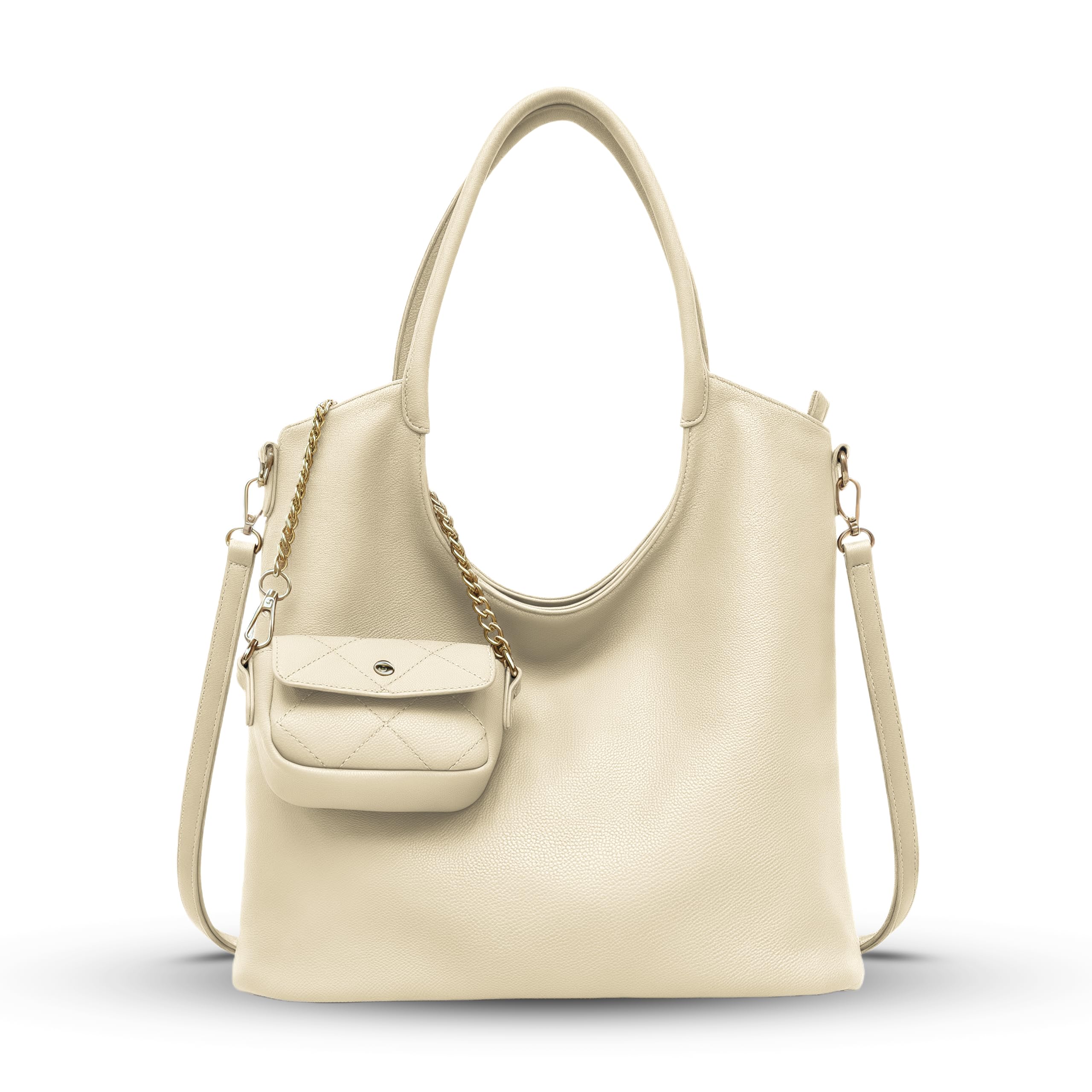 Photo 1 of **DIFFERENT COLOR** Lightweight Convertible Tote Bag for Women, Large Capacity PU Leather Hobo & Crossbody Purse with Adjustable Strap & Removable Pouch for Work, Travel (Lotus Seed)